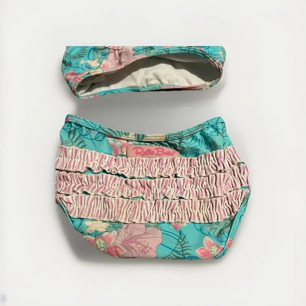 RuffleButts Toddler‎ Floral Smocked Ruffle 2-Piece Swimsuit Top & Bottom